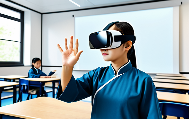 VR Education**

"A fully clothed student wearing a VR headset in a bright, modern classroom, interacting with a historical simulation of ancient China, appropriate attire, safe for work, perfect anatomy, correct proportions, well-formed hands, proper finger count, natural body proportions, family-friendly, professional educational setting, high-quality rendering."

**