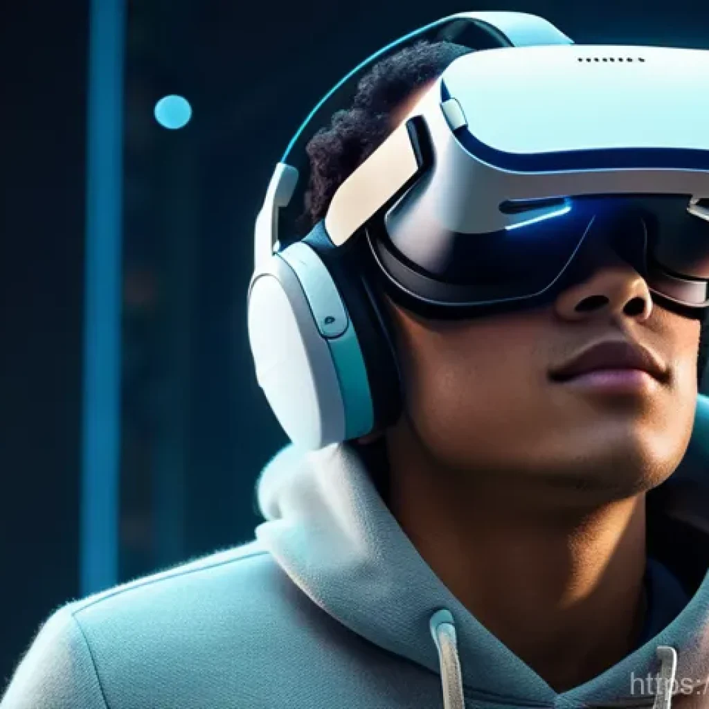 VR 기업 투자 - **Prompt:** A young adult, wearing a cutting-edge, ultra-lightweight, and sleek VR headset with glow...