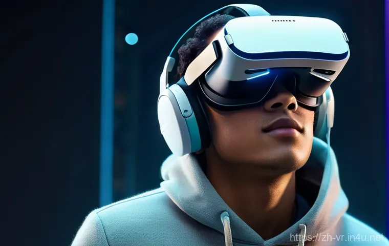 VR 기업 투자 - **Prompt:** A young adult, wearing a cutting-edge, ultra-lightweight, and sleek VR headset with glow...