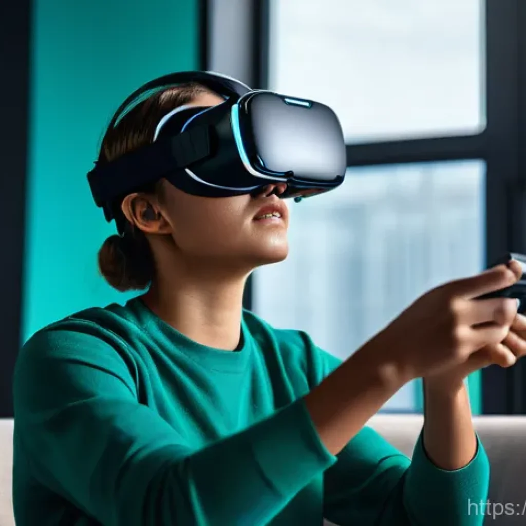 VR 게임 하드웨어 - **Prompt:** A young adult, male or female, with a focused and serene expression, deeply immersed in ...