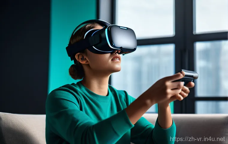 VR 게임 하드웨어 - **Prompt:** A young adult, male or female, with a focused and serene expression, deeply immersed in ...