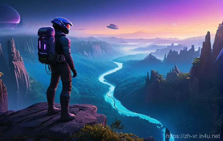 VR 게임의 인공지능 - **Prompt:** A male player, wearing a sleek, futuristic VR headset with glowing accents, gazes in awe...