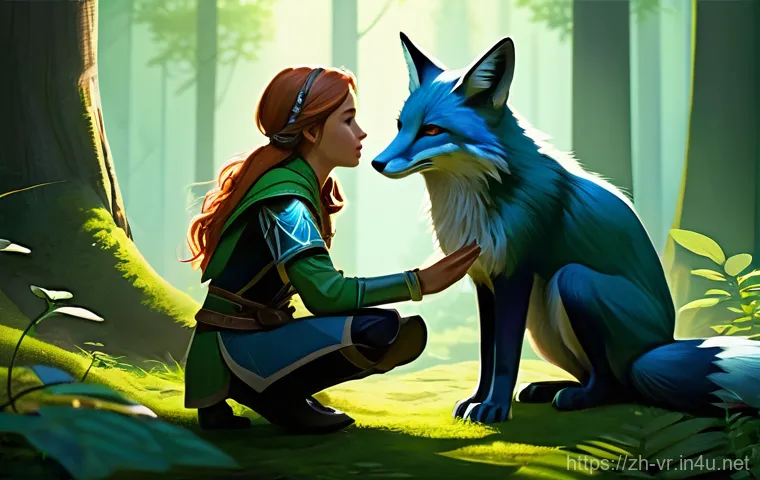 VR 게임의 인공지능 - **Prompt:** A lone adventurer, depicted from a slightly elevated perspective, stands on a rocky outc...