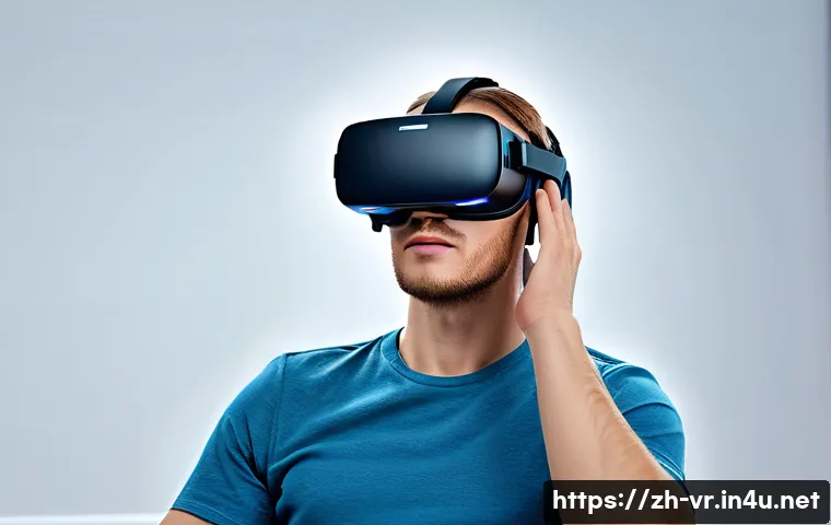VR 기술의 문제점 - A modern VR user seated indoors wearing a lightweight, ergonomic VR headset with soft breathable fac...