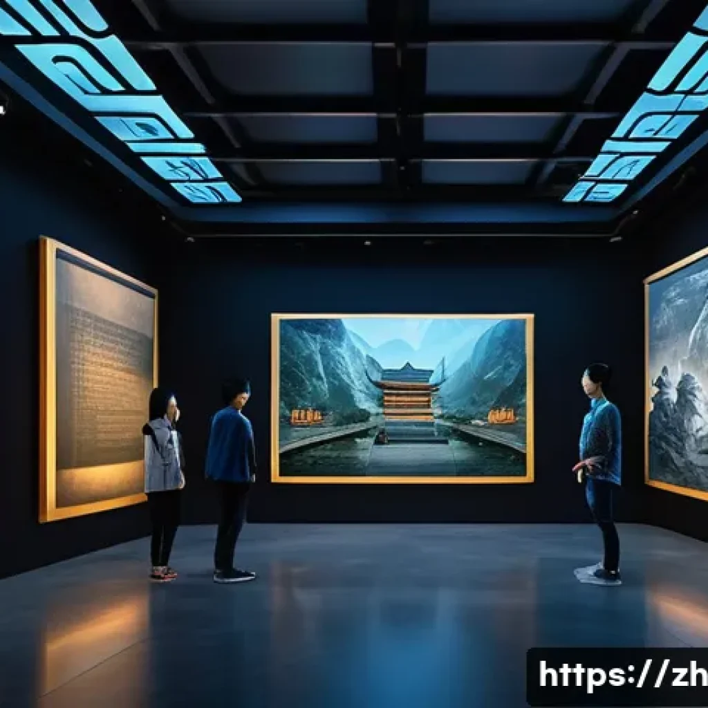 가상현실로 방문하는 박물관 - A highly detailed digital rendering of an immersive historical virtual museum exhibition, showcasing...