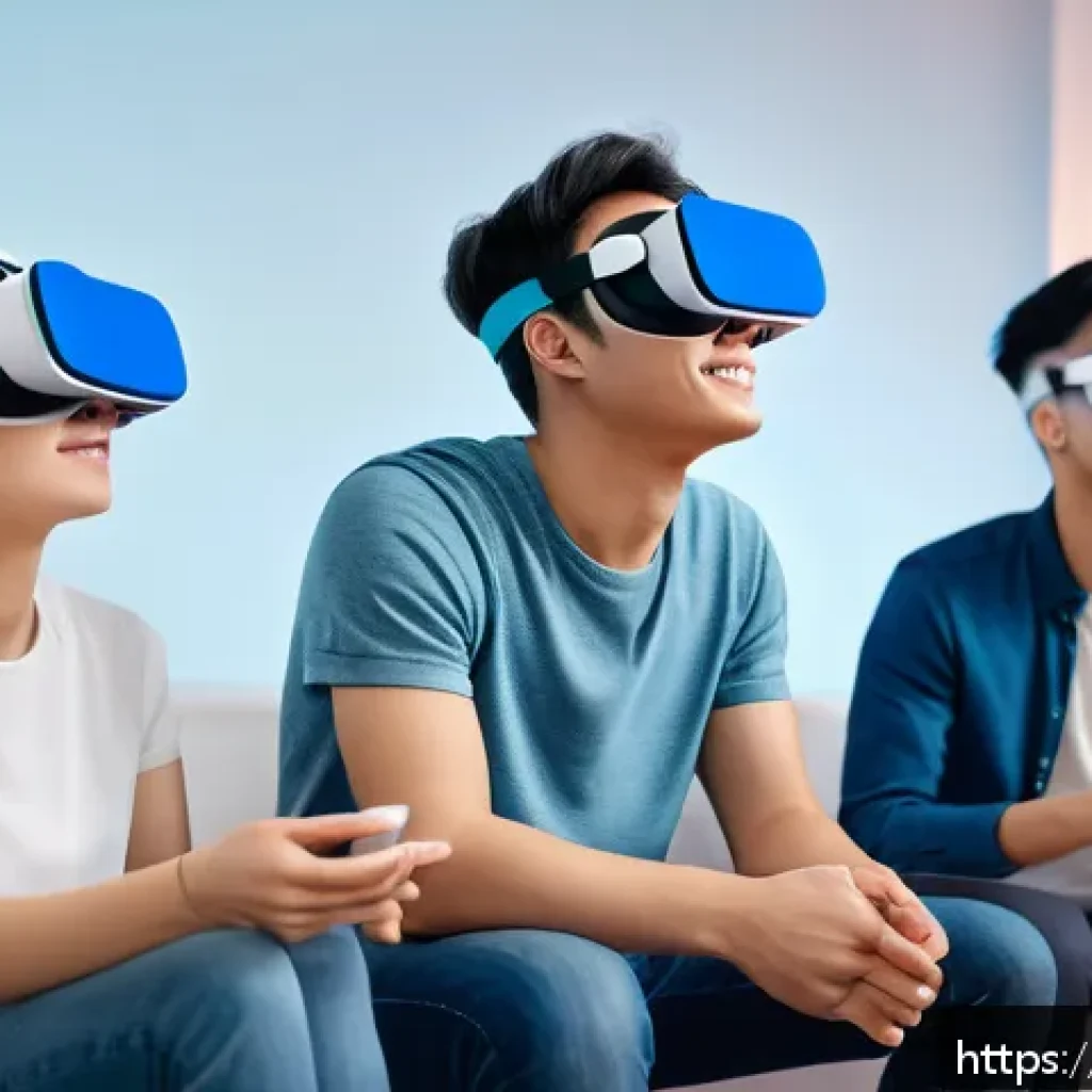 VR 심리치료 - A detailed, realistic virtual reality therapy session scene showing a young adult with social anxiet...