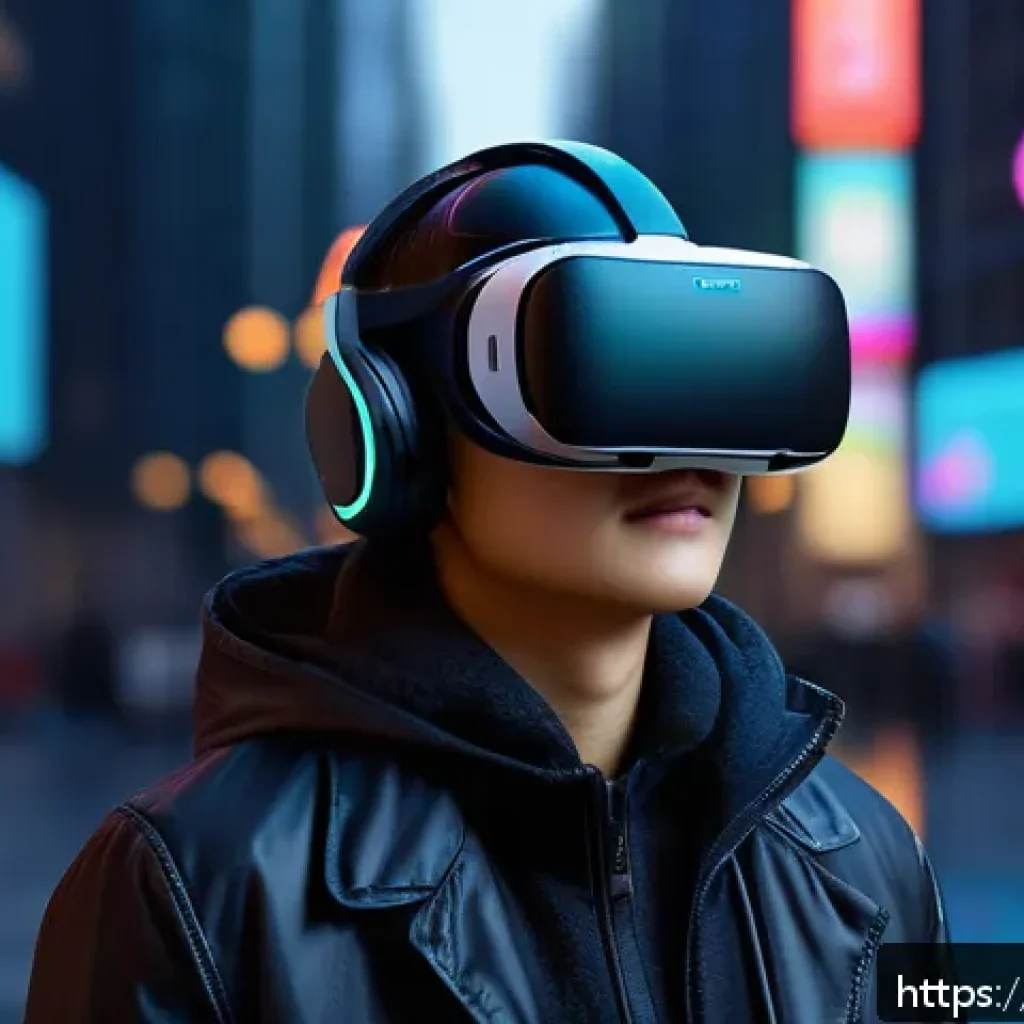 VR 하드웨어 기술 - Ultra-realistic VR headset user immersed in a vibrant virtual world, showcasing a sleek lightweight ...