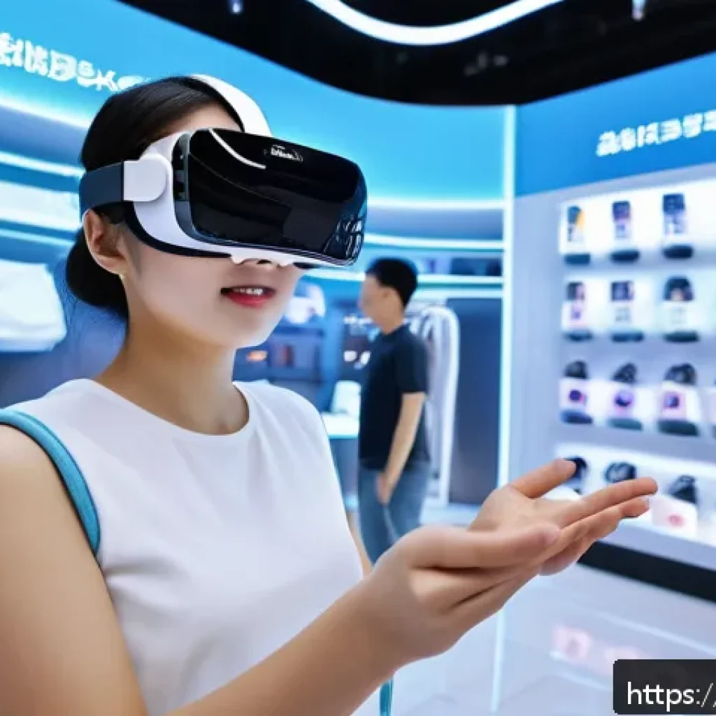 VR 상용화 - A futuristic VR shopping mall scene with diverse young adults wearing comfortable casual clothes and...