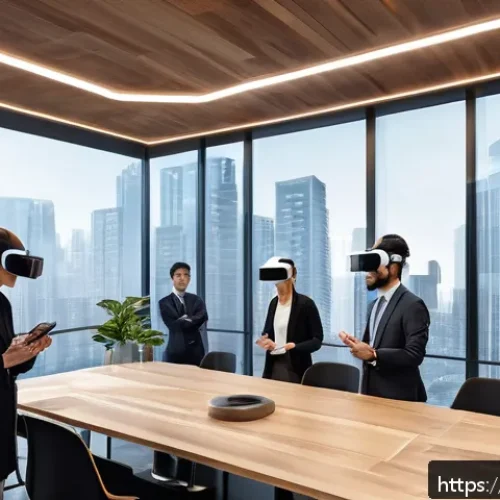 가상현실 아키텍처 - A futuristic architectural design studio featuring a diverse team of architects and engineers collab...