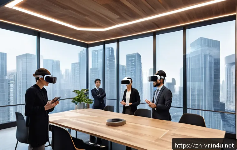 가상현실 아키텍처 - A futuristic architectural design studio featuring a diverse team of architects and engineers collab...