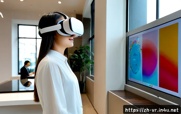 VR 마케팅 캠페인 - Photorealistic VR marketing campaign concept, diverse young adult wearing a sleek white VR headset i...