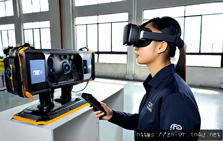 VR 엔터프라이즈 솔루션 - Photorealistic enterprise virtual reality training session in a modern industrial workspace, diverse...